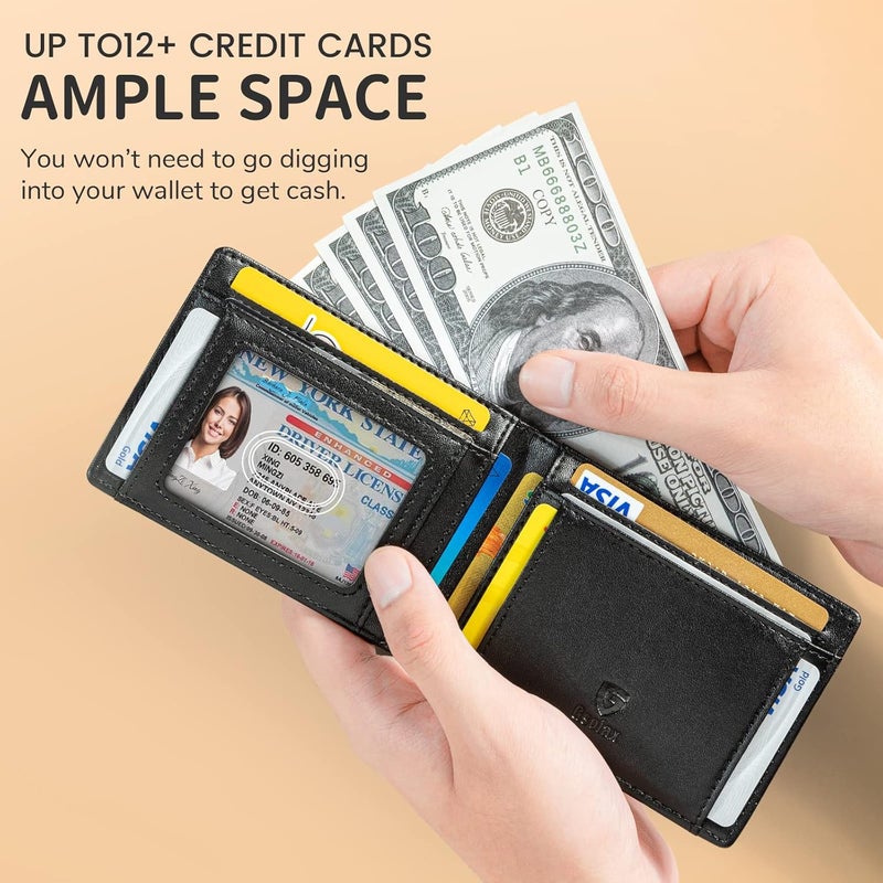 GSOIAX Slim Wallet for Men RFID Blocking Bifold Wallet Carbon Fiber Front Pocket Wallet with 11 Card Holder Minimalist Mens Wallet with Gift Box (Black-1) | RFID Blocking, Bifold wallets, for men, Minimalist, Card Holder, Money Clip - Image 4
